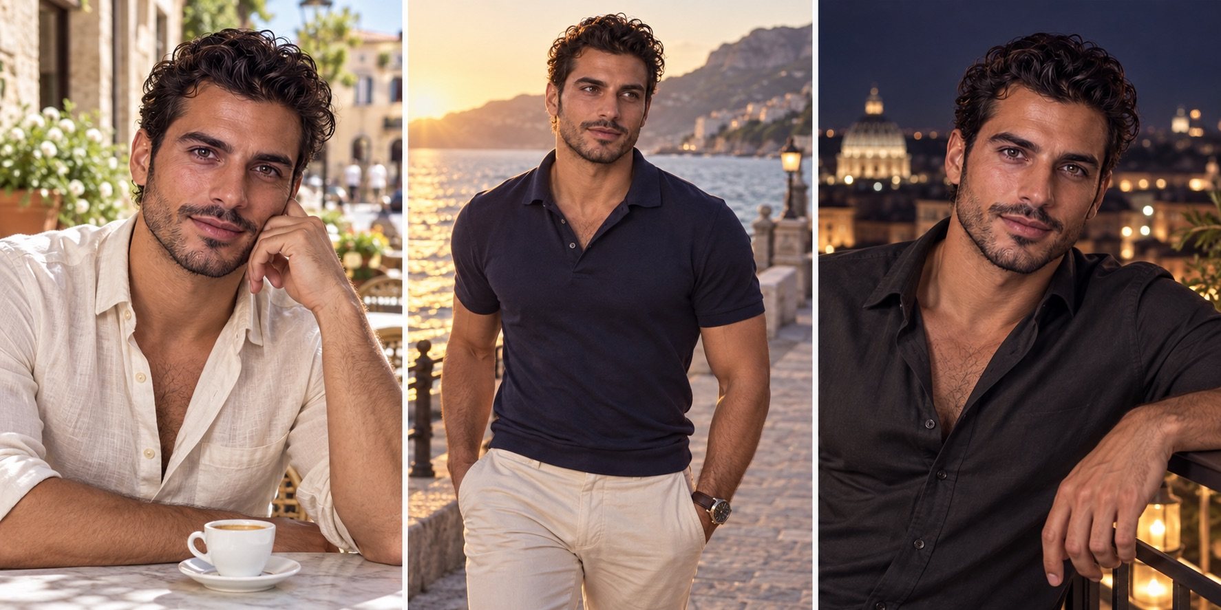 Three different lifestyle photos of Luca