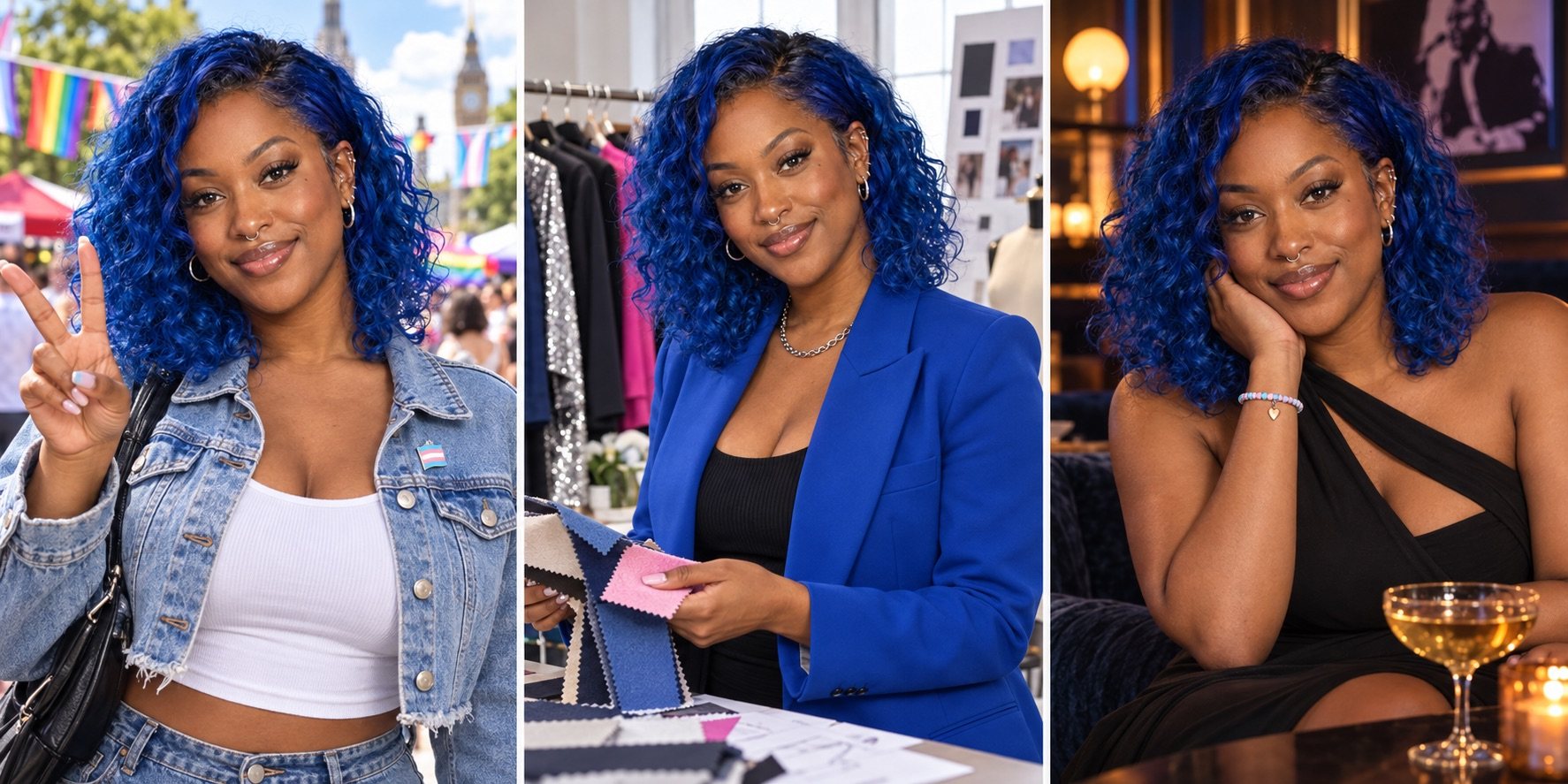 Three different LGBTQ-themed lifestyle photos of Nova