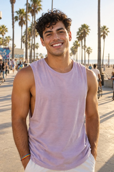 Mason smiling on the Venice Beach boardwalk